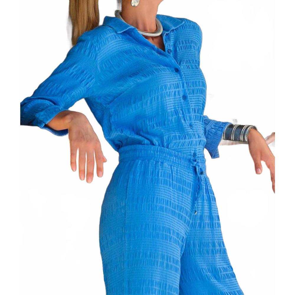 NEW FDJ on the boardwalk crinkle shirt - plus in cobalt